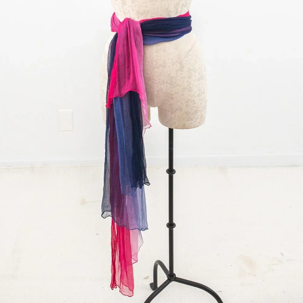Vintage Silk Tie Dye Ombre Print Sheer Scarf Pink